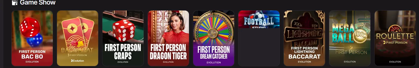Here2Win live game shows from Evolution Gaming including Dream Catcher, Mega Ball and Lightning Baccarat