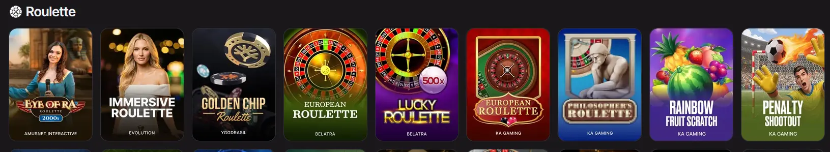 Here2Win roulette tables including Immersive Roulette from Evolution and European Roulette